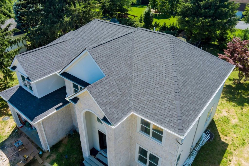 birds eye view asphalt shingles roofing construction, new home construction contractors chicago
